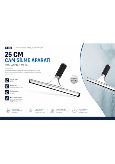 25 Cm Extra Paslanmaz Camsil Cam Silme Aparatı Metal Yerli Üretim Kodu :y-060 Gri