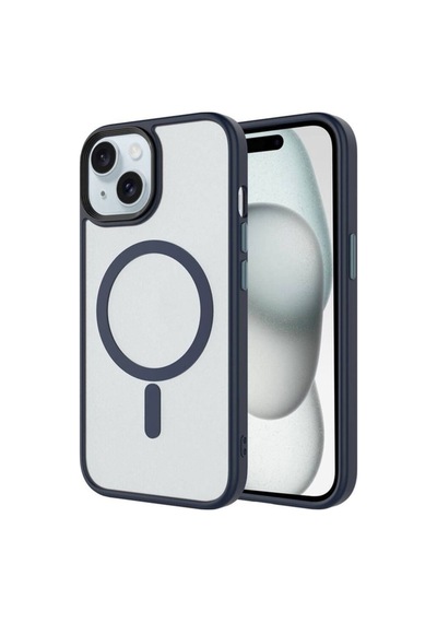 Apple Uyumlu iPhone 14 Kılıf Mat Arka Yüzey Wireless Şarj Özellikli Zore Flet M-safe Kapak Lacivert