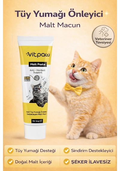 Vitpaw Malt Paste Tüy Yumağı Kontrolü ve Sindirim Desteği Kedi Malt Macunu 100 G