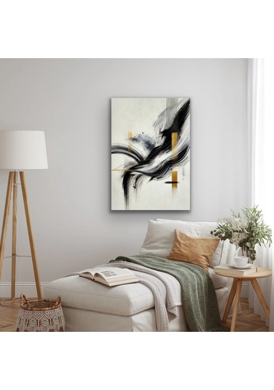 Siyah Gold Soyut Kanvas Tablo 70x100cm Çok Renkli