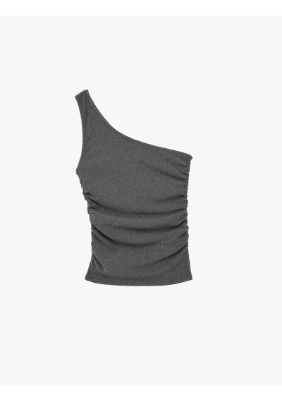 Koton Bürümcük Kumaş Kolsuz Drape Detaylı Tek Omuz Bluz Antrasit 6sak10208ek Antrasit