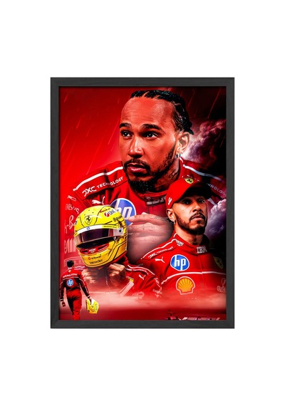Lewis Hamilton Siyah Ahşap Çerçeveli Poster, Dekoratif Formula 1 Duvar Tablosu