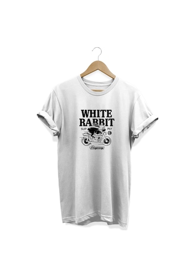 White Rabbit Baskılı Beyaz T-shirt Beyaz