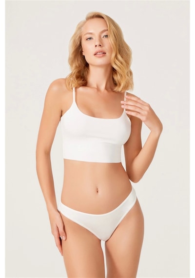 Cottonhill Krem Renk Basic %95 Pamuklu Kadın Kilot Krem