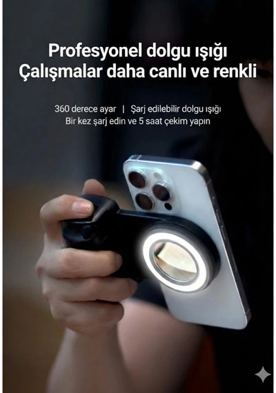 Bluetooth Manyetik Telefon Yapıştırma Kavrama Halka Dolgu Işığı İle Magsafe Selfie Klips - 100