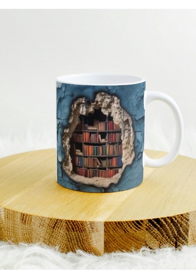Deepcraft 3d Görünümlü Kitaplık1 Mug Hediyelik Kupa 300ml Beyaz