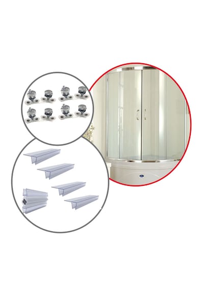 Ayrıntıshop Duşakabin Mıknatıslı Fitil Rulman Seti Mıktatis+yan Suluk Krom Teker Şeffaf+krom