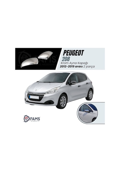 Peugeot 208 Krom Ayna Kapağı 2 Parça 2012-2019 Arası Paslanmaz Çelik