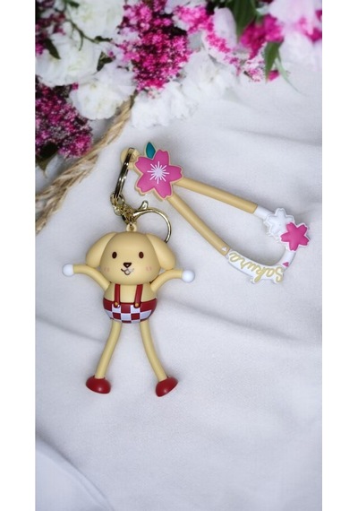 3d Büyük Boy Sevimli Köpek Figürlü Anahtarlık Sakura Temalı Ve Çanta Aksesuar
