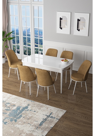 Canisa Zen Serisi 80x132 Mdf Açılabilir Beyaz Masa Takımı Ve 6 Cappucino Sandalye Masa Beyaz Sandalyeler Cappucıno Canisa Zen Serisi 80x132 Mdf Açılabilir Beyaz Masa Takımı Ve 6 Cappucino Sandalye Masa Beyaz Sandalyeler Cappucıno