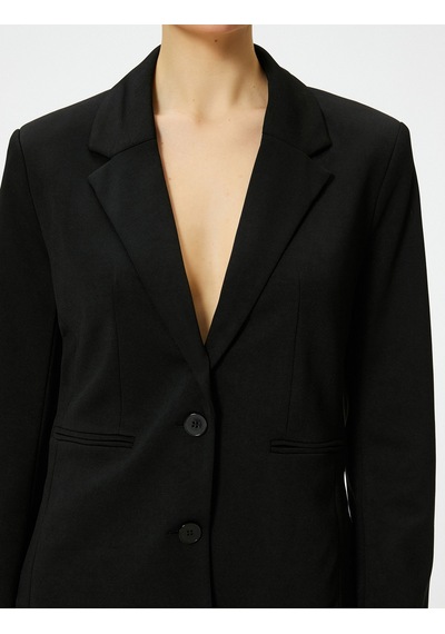 Koton Blazer Ceket Düğmeli Fleto Cepli Kruvaze Yaka Siyah 4sak50023uw Siyah