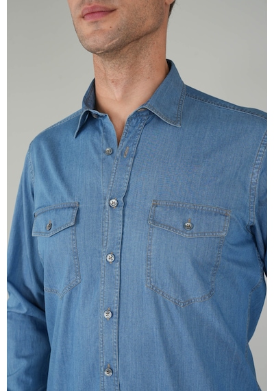 Bisse Erkek Uzun Kollu Spor Açık Renk Denim Gömlek Gmjean252171 D39 Lacivert