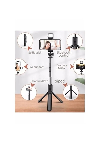Led Işıklı Kablosuz Bluetooth Selfie Tripod 100 Cm Katlanabilir Monopod Telefon & Gopro Uyumlu