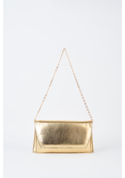 Vivaq Kadın Gold Rugan Zarf Tasarım 2 Bölmeli Mini Zincir Askılı Çıt Çıt Kapama Clutch Ve El Çantası