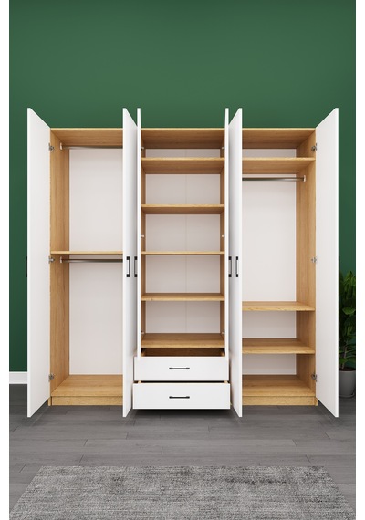 Asra Trend Lüks 6 Kapaklı Çekmeceli Gardırop %100 Mdf Askılı Aynalı Düzenleyici Elbise Dolabı G-05 Karina - Beyaz Asra Trend Lüks 6 Kapaklı Çekmeceli Gardırop %100 Mdf Askılı Aynalı Düzenleyici Elbise Dolabı G-05 Karina - Beyaz