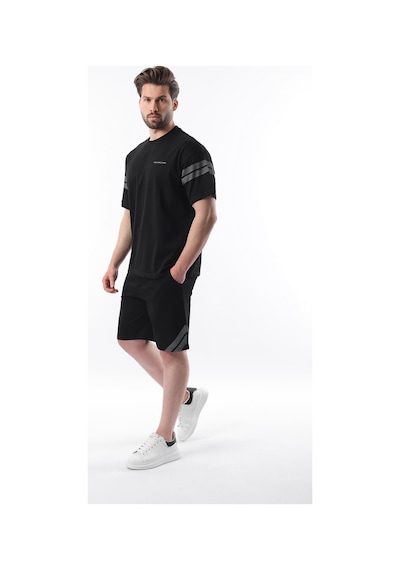 Madmext Siyah Şerit Detaylı Erkek Şort T-shirt Takım E7301