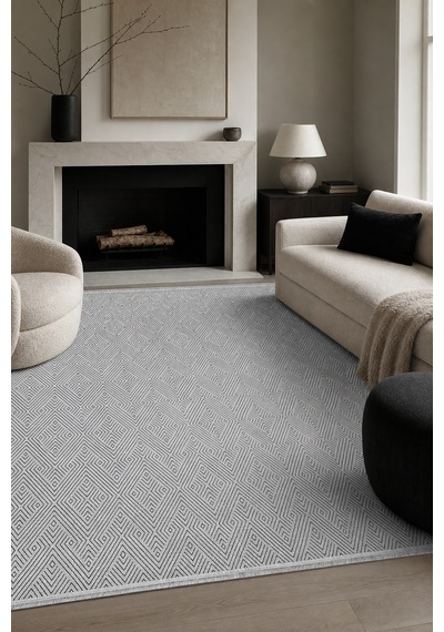 Arıon Gri Siyah Özel Ölçü Salon Oturma Odası Koridor Halısı Robot Süpürge Uyumlu Kolay Temizlenebilir Akrilik Halı Gri/siyah