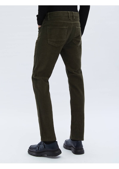 Kip Haki Dokuma Slim Fit Kadife Casual Pamuk Karışımlı Pantolon 406629 Haki