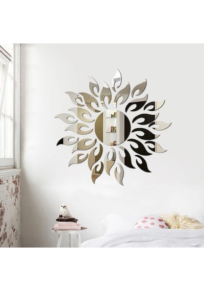 Güneş001 Model Duvar Dekorasyon Süs Gümüş Renk 50 X 50 Cm