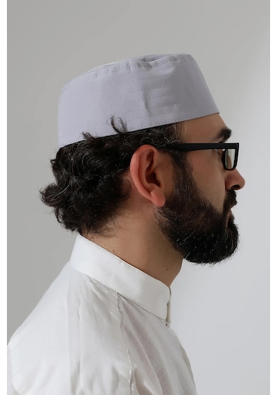 Elif Vav Nakışlı Kalıp Namaz Takkesi - Gri Gri