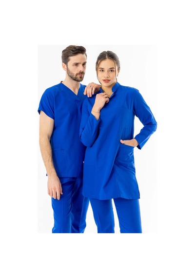 Terikoton Uzun Kol Doktor Hemşire Forması Saks Mavisi Ttst00010 Saks Mavisi