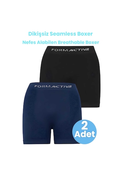 Uniquetrenders Erkek Dikişsiz/seamless Nefes Alabilen Boxer 2'li Set Siyah - Lacivert