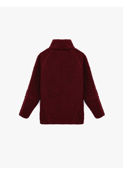 Koton Uzun Kollu Dik Yaka Cep Detaylı Fermuarlı Oversize Peluş Ceket Bordo 6wmg60028ık