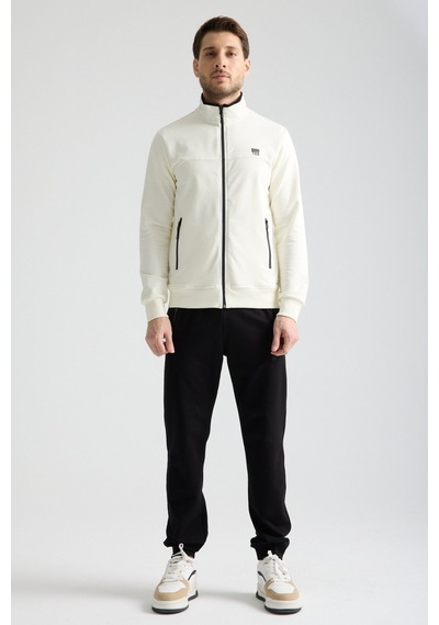 Shooter Sportswear Shooter Erkek Luxe Eşofman Takımı Rahat Kalıp Manşetli Minimal Logo Ekru
