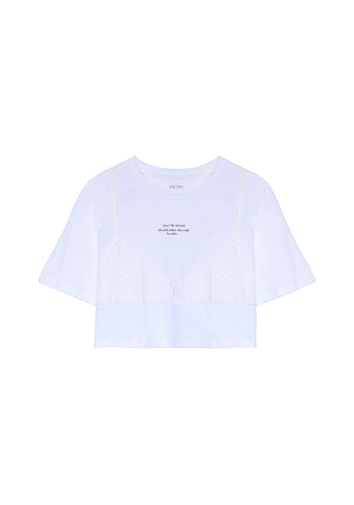 Ollacollection Brode Detaylı T-shirt Ekru