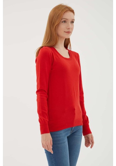 Fashion Friends 23k0779k1 Kadın U Yaka Kazak 23K0779K1-R0766 Kırmızı