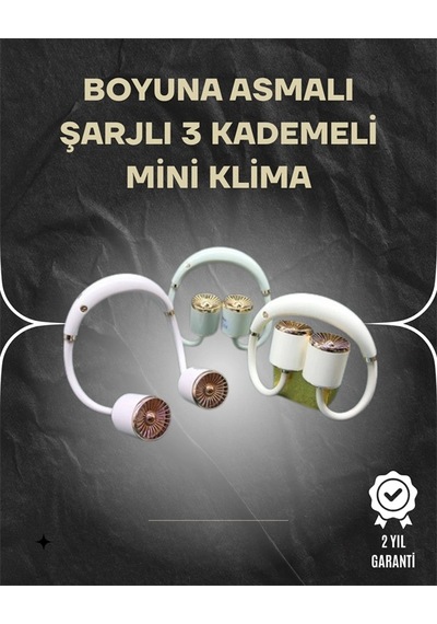Mey İthalat Asılabilir Mini Boyun Fanı 1000mah Şarjlı, Turbo Güçlü Rüzgar
