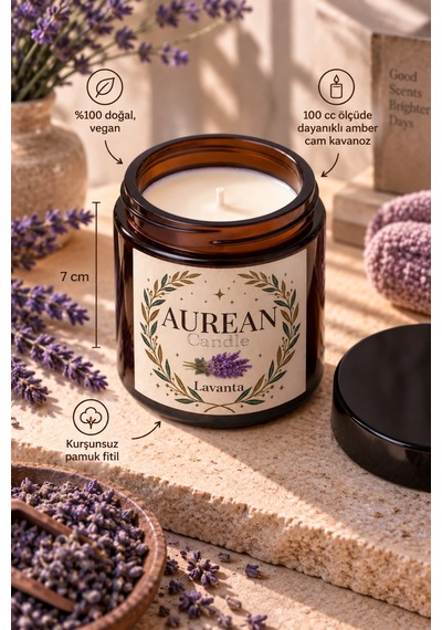 Lavanta Kokulu Mum 100 Cc Amber Cam Kavanoz Aromatik Dekoratif Mum Beyaz