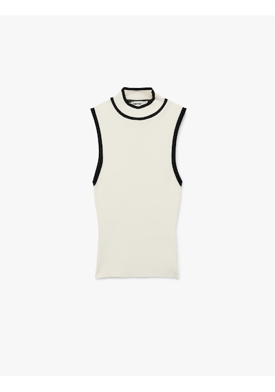 Koton Kontrast Renk Detaylı Slim Fit Dik Yaka Kolsuz Triko Bluz Krema 6sak30007ht Krema