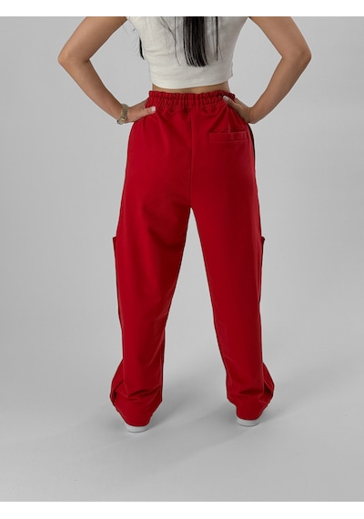 Cocopelli Kadın Şeritli Kırmızı Baggy Pantolon Coc1080 Kırmızı