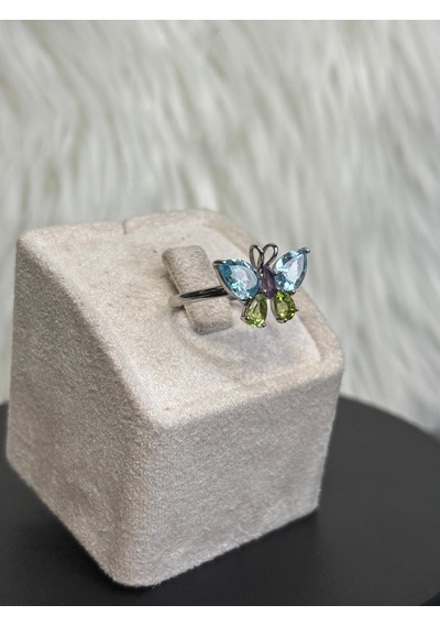 Zebercet - Topaz - Ametist Doğaltaş Gümüş Yüzük Kelebek Model Diğer