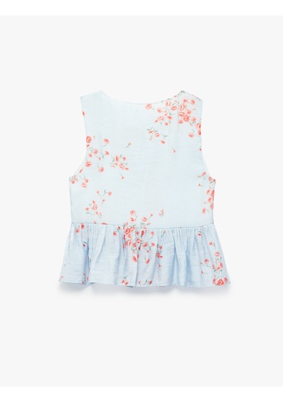 Koton Önden Bağcıklı Fiyonklu Kolsuz Peplum Kesim Çizgili Çiçek Baskılı Şifon Bluz Pembe Desenli 6sak30125ew