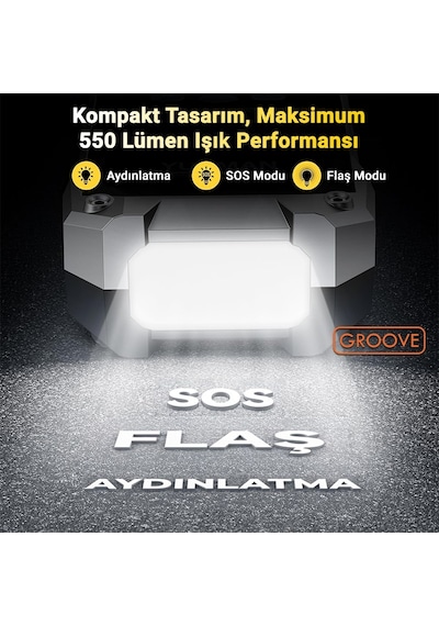 Groove F04 21800mah 6000a Akü Takviye Cihazı+lastik Şişirme Pompası Kompresörlü Jump Starter Çanta+powerbank+led Lamba+lcd Ekran
