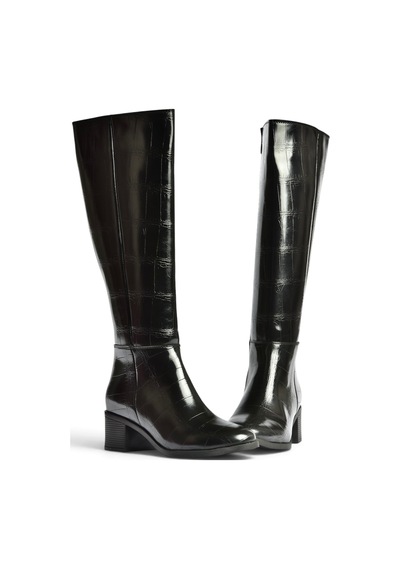 Fox Shoes Z608182811 Siyah Kroko Baskılı Kalın Topuklu Kadın Çizme