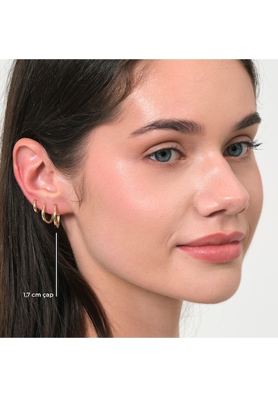 Altın Halka Küpe 1.7 Cm Çap İçi Dolu Döküm 14 Ayar
