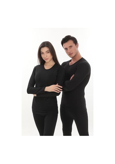 Termal İçlik Şardonlu Unisex , Uzun Kollu Alt Üst Takım Siyah