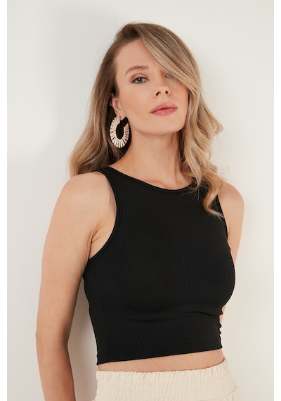 Lela Fitilli Super Crop Örme Bayan Atlet 5865554 Siyah