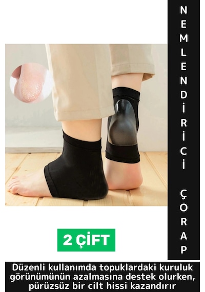 Ergonomik Konforlu Kaymaz  Azaltan Esnek Silikon Çok Şık Unisex Nemlendirici Topuk Çorabı 2 Çift Standart