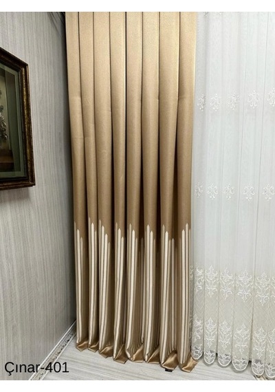 Nivemeshome Çınar Altın 401 1/3 Sık Pileli Fon Perde Apm Gold