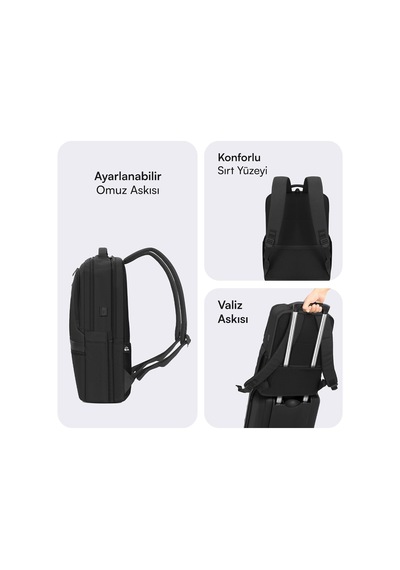 Office Eco Mce-1212 Çevre Dostu 16 İnç Su İtici Laptop Sırt Çantası, Usb Şarj Portlu Bilgisayar Ve Notebook Çantası, Kadın Erkek Bilgisayar İş Çantası, Üniversite Okul Çantası, Siyah
