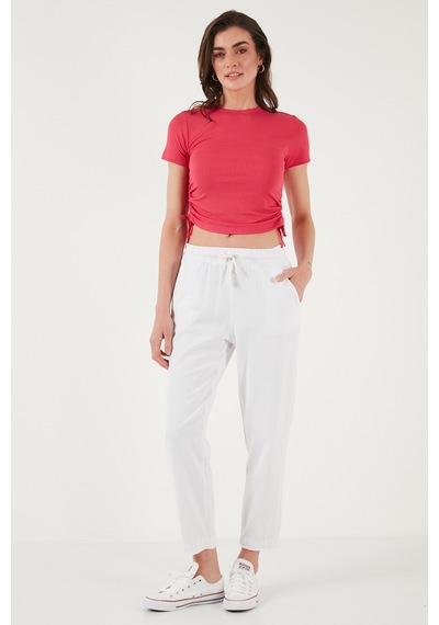 Lela Pamuklu Normal Bel Regular Fit Düz Paça Bayan Pantolon 668Yp42282S4 Beyaz