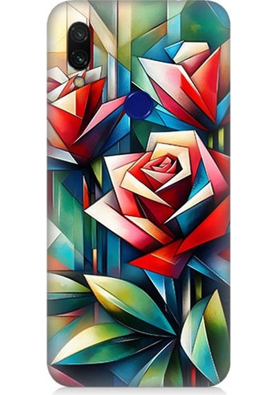Xiaomi Redmi Note 7 Pro Uyumlu Soyut Origami Gül Deseni Desenli Silikon Kılıf Çok Renkli