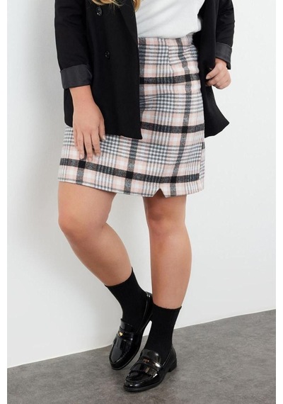 Ersefa Moda Büyük Beden Regular Ekose Desen Günlük Mini Boy Kadın Ekose Çok Renkli