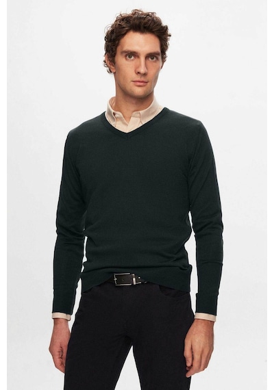 D's Damat Ds Damat Regular Fit Haki Düz V Yaka Triko Kazak 5HF06ORT12003 Haki