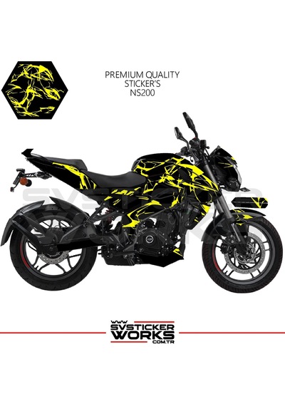 Bajaj Ns200 Kaplama Sticker Şimşek Yıldırım Motor Kaplama Modeli Hazır Kit Sarı