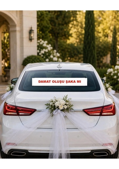 Damat Oluşu Şaka Mı Araba Arkası Konvoy Yazısı 100 15 Cm Beyaz